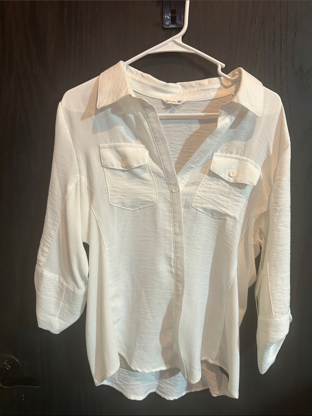 Cavalini Ivory Button-Front Blouse with Chest Pockets